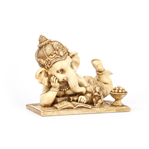 Cultured Marble Ganesha Reclining Position Statue